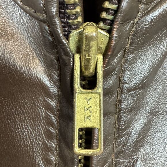 Vintage 80s Brown Leather Bomber Racing Jacket & Removable Faux Fur Liner L/48 - Picture 2 of 16